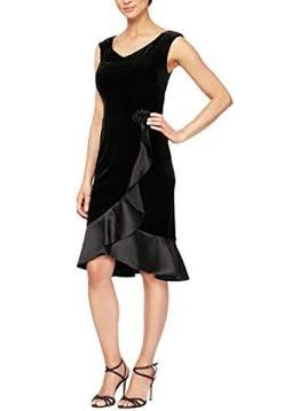 A.B.S. By Allen Schwartz Women's Black Velvet Wrap Dress Ruffled Hem Sz L 2564